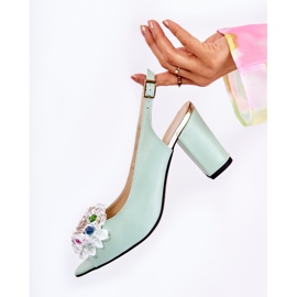 PA2 Sandalias De Bombas De Cuero De Moda Con Decoración De Meriss Verde 1