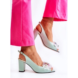 PA2 Sandalias De Bombas De Cuero De Moda Con Decoración De Meriss Verde 2