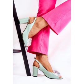 PA2 Sandalias De Bombas De Cuero De Moda Con Decoración De Meriss Verde 3