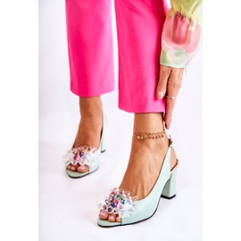 PA2 Sandalias De Bombas De Cuero De Moda Con Decoración De Meriss Verde 4