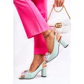 PA2 Sandalias De Bombas De Cuero De Moda Con Decoración De Meriss Verde 6