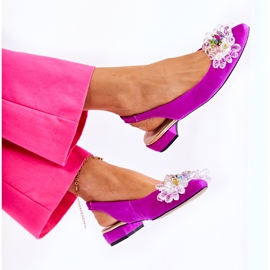 Bailarinas De Ante Con Tacón Alto Y Decoración Elena Rosa Oscuro rosado 5