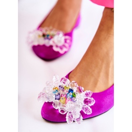 Bailarinas De Ante Con Tacón Alto Y Decoración Elena Rosa Oscuro rosado 3