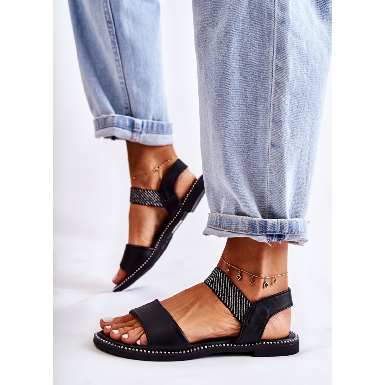 PE1 Sandalias Clásicas De Mujer Con Tacón Plano Catis Negro 2