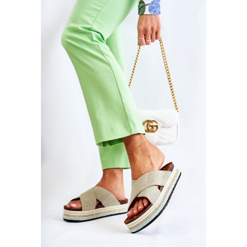 PG1 Pantuflas De Mujer De Ante En La Plataforma Neriko Verde 2