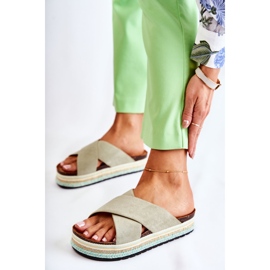 PG1 Pantuflas De Mujer De Ante En La Plataforma Neriko Verde 5