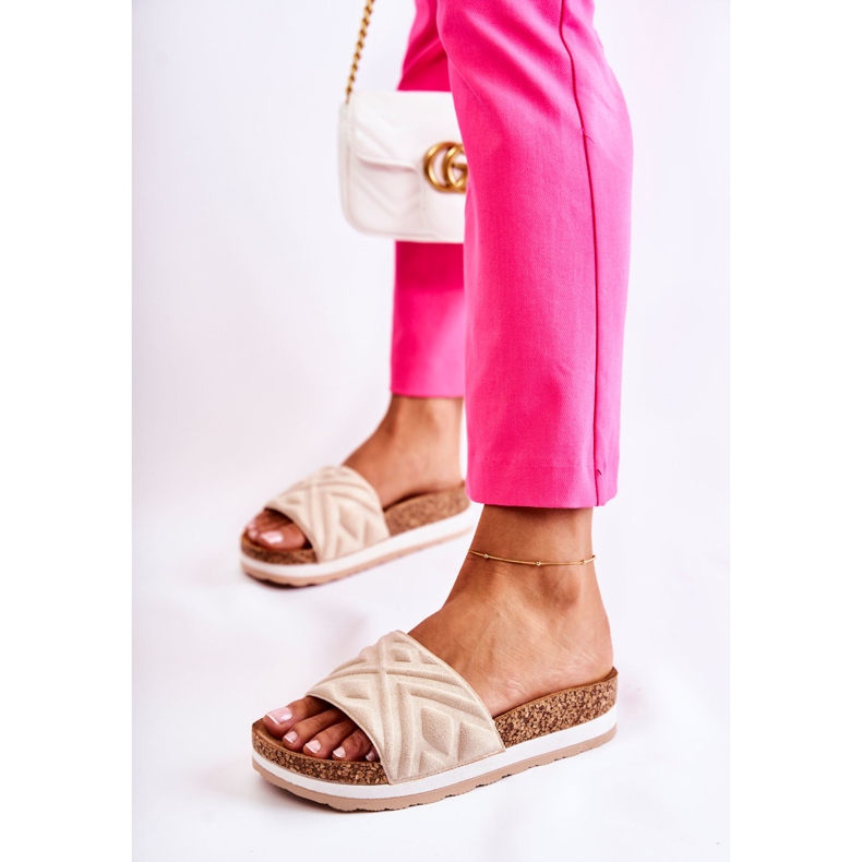 PG1 Pantuflas De Gamuza Para Mujer En Una Plataforma Masiva Beige Heritta 2