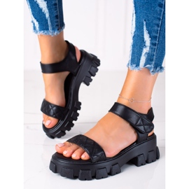 SHELOVET Sandalias con velcro negro 1