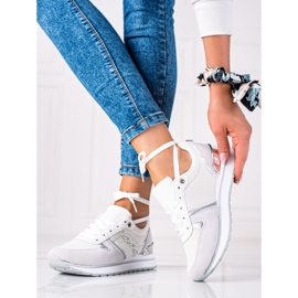 SHELOVET Zapatillas cómodas blanco plata gris 1