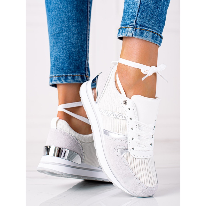 SHELOVET Zapatillas cómodas blanco plata gris 2