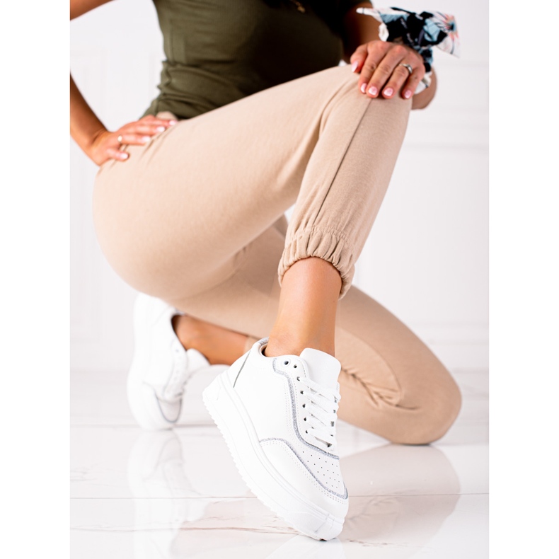 SHELOVET Zapatillas con inserto plateado blanco plata 1