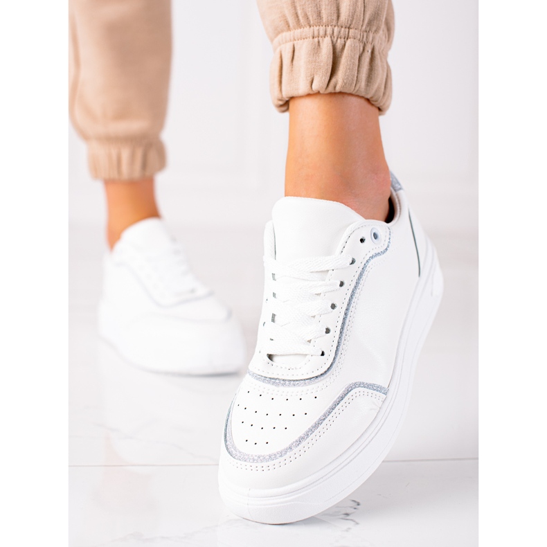 SHELOVET Zapatillas con inserto plateado blanco plata 2