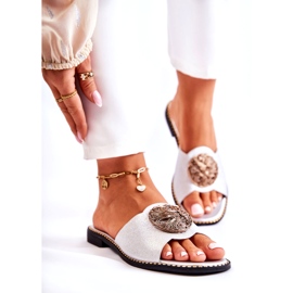 S.Barski Pantuflas De Mujer De Piel Con Adorno Colene Plateado plata 1