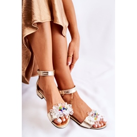 PA2 Sandalias De Mujer De Piel Con Tacón Plano Golden Morlee dorado 7