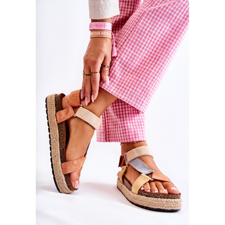 FB1 Sandalias Mujer Para Verano Beige-Amarillo Galia marrón naranja 2