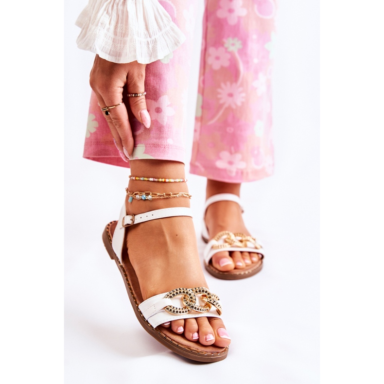 S.Barski Sandalias De Mujer En Tacones Planos Con Cadena Blanco Minevra 2