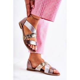 PE1 Sandalias De Piel Con Canalé Apulia Dorada plata dorado 3