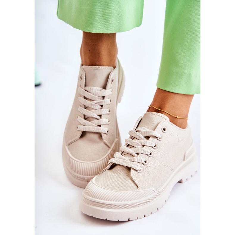 PS1 Deportivas Mujer de Tela Beige Claro Parossa 2