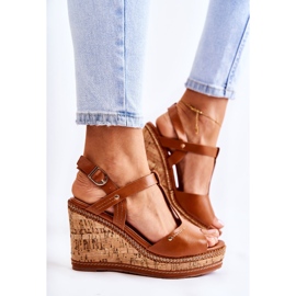PG1 Sandalias clásicas de piel sobre cuña marrón Valorin 2