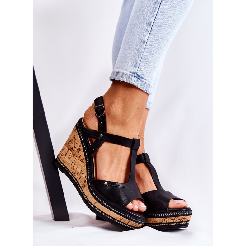 PG1 Sandalias Clásicas Cuña Piel Negra Valorin negro 1