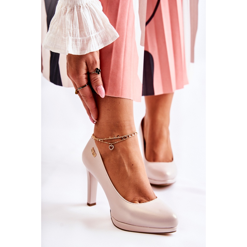 Sergio Leone Zapatos de Salón Clásicos con Plataforma para Mujer, Beige Perla 2