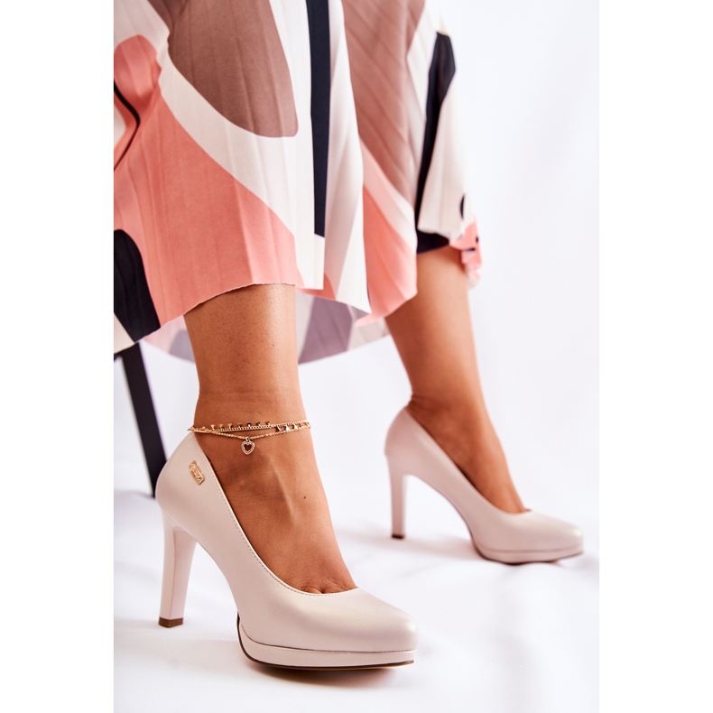 Sergio Leone Zapatos de Salón Clásicos con Plataforma para Mujer, Beige Perla 1