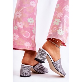 Pantuflas Mujer Piel Tacón Alto Cebra Gris Nessita plata 5