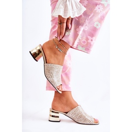 PA2 Pantuflas Mujer Piel Cocodrilo Tacón Beige Perry 4