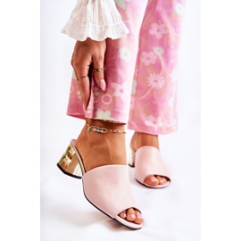 PA2 Pantuflas De Mujer De Piel Con Tacón Alto Rosa Perry 2