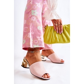 PA2 Pantuflas De Mujer De Piel Con Tacón Alto Rosa Perry 1