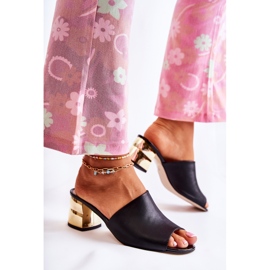 PA2 Pantuflas De Mujer En Piel Con Tacón Negro Perry 3