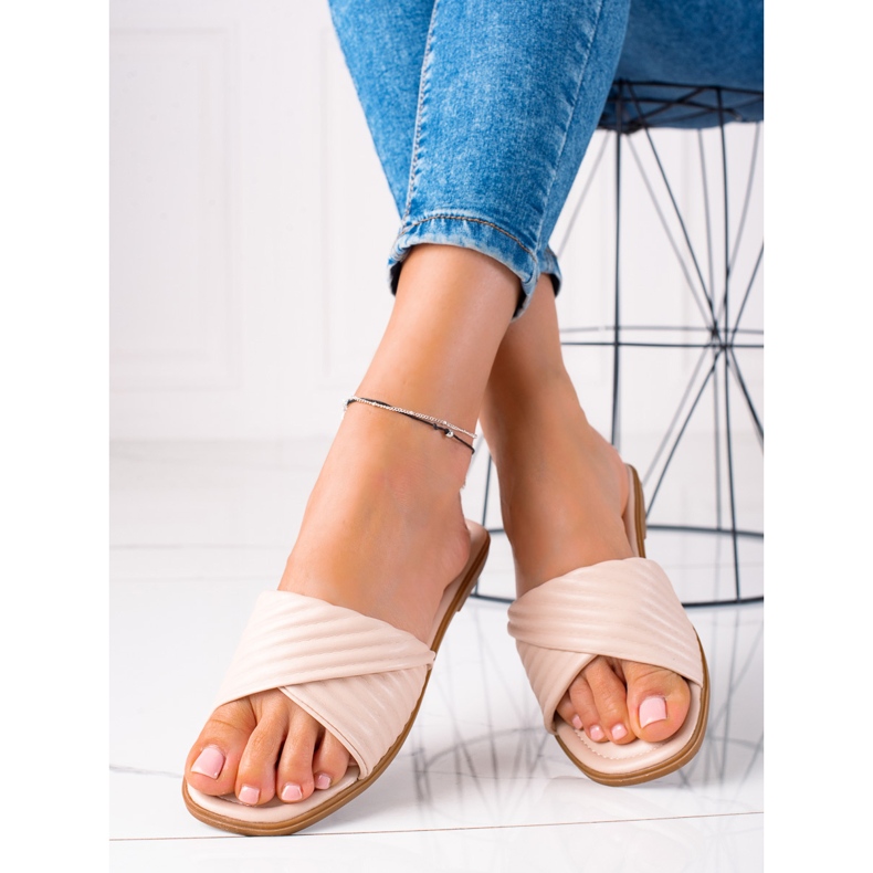 SHELOVET Pantuflas planas de mujer beige 1