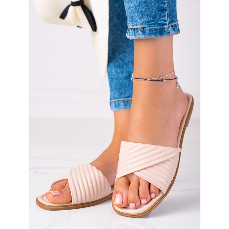 SHELOVET Pantuflas planas de mujer beige 2