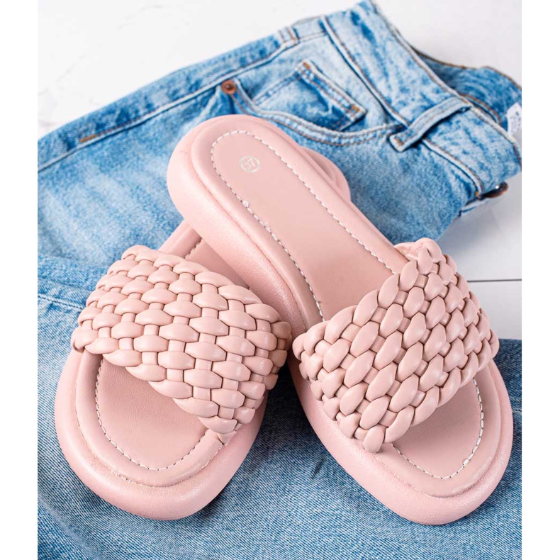 SHELOVET Babuchas mujer trenzadas rosado 1