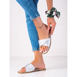 SHELOVET Pantuflas planas de mujer plata 1