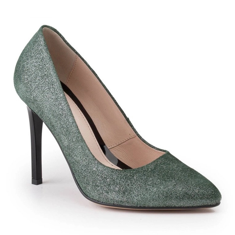 Marco Shoes Stilettos de piel auténtica verde sobre un tacón negro plata 1