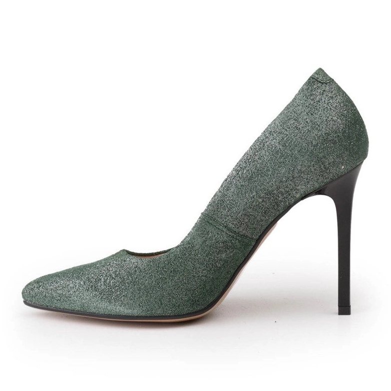 Marco Shoes Stilettos de piel auténtica verde sobre un tacón negro plata 2