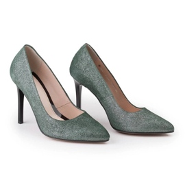 Marco Shoes Stilettos de piel auténtica verde sobre un tacón negro plata 3