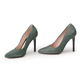 Marco Shoes Stilettos de piel auténtica verde sobre un tacón negro plata 4