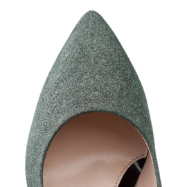 Marco Shoes Stilettos de piel auténtica verde sobre un tacón negro plata 5