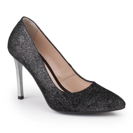 Marco Shoes Stilettos de cuero genuino negro con tacones plateados 1