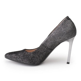 Marco Shoes Stilettos de cuero genuino negro con tacones plateados 2