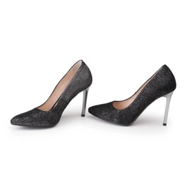 Marco Shoes Stilettos de cuero genuino negro con tacones plateados 3