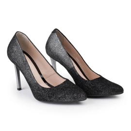 Marco Shoes Stilettos de cuero genuino negro con tacones plateados 4