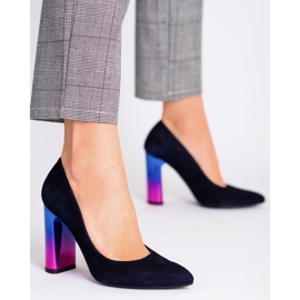 Marco Shoes Salón de piel elegante con tacón alto multicolor azul marino 4