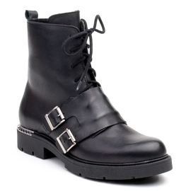 Marco Shoes Botas de mujer con cordones 1364B con doble hebilla negro 2