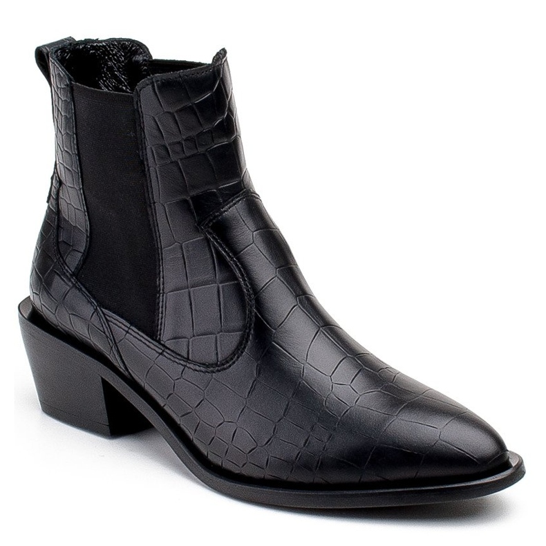 Marco Shoes Botines de mujer estilo cowboy con motivo de piel de serpiente negro 1