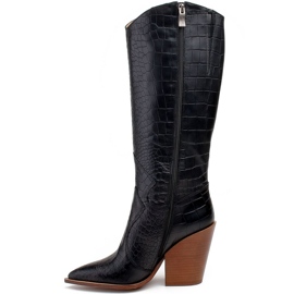 Marco Shoes Botas negras de mujer Marco 1373K botas cowboy con piel de reptil negro 1