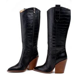 Marco Shoes Botas negras de mujer Marco 1373K botas cowboy con piel de reptil negro 2