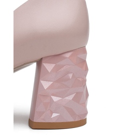 Marco Shoes Salón de piel beige con tacón 3D rosado 4
